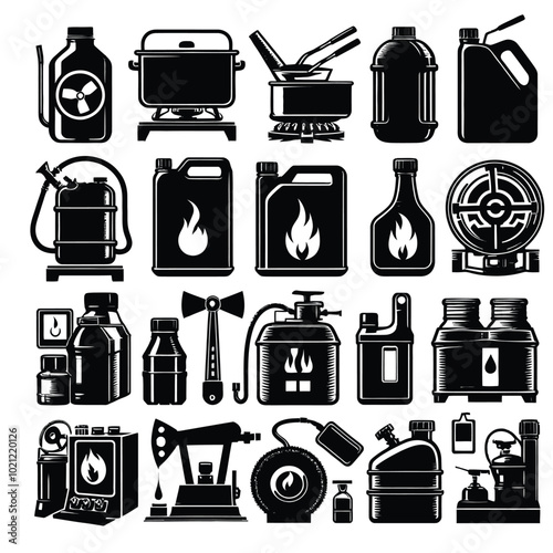 Fuel for stove Silhouette Set Vector