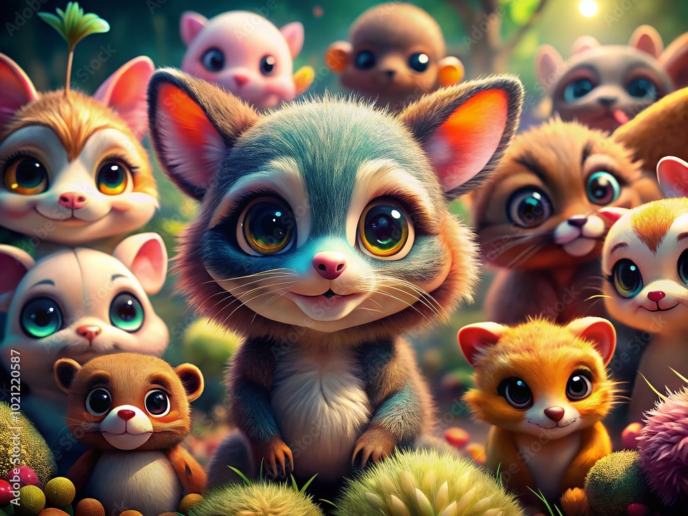 Fototapeta premium Adorable Cartoon Animals Collection Featuring Playful Characters in Fun and Colorful Settings