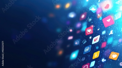 A digital marketing banner with social media icons representing likes, shares, and comments, emphasizing the importance of online communication