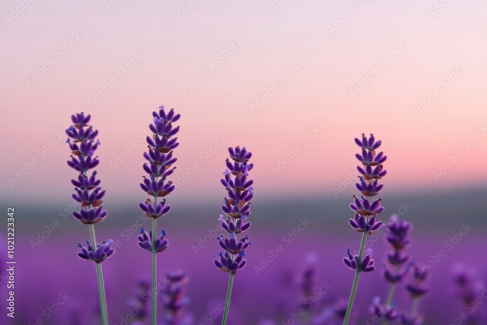 Lavender flowers in a serene lavender field environment during sunset. Lavender flowers in a serene lavender field environment during sunset.