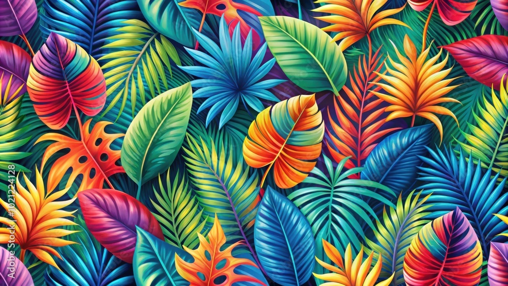 A vibrant tapestry of tropical leaves in a kaleidoscope of hues, showcasing nature's intricate artistry and captivating color palettes. A vibrant tapestry of tropical leaves in a kaleidoscope of hues, showcasing nature's intricate artistry and captivating color palettes.