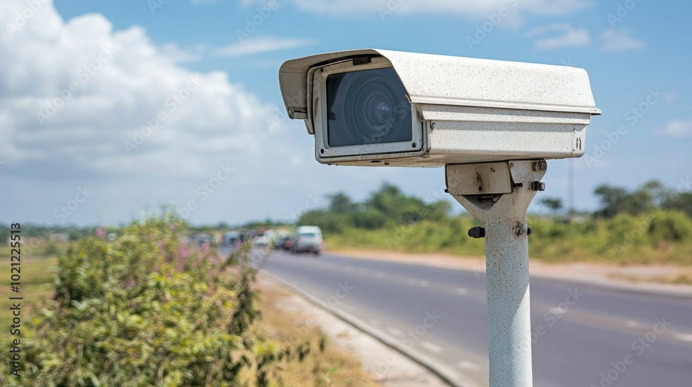 A road speed camera in operation, keeping an eye on traffic flow to ensure adherence to speed limits and road safety protocols. A road speed camera in operation, keeping an eye on traffic flow to ensure adherence to speed limits and road safety protocols.