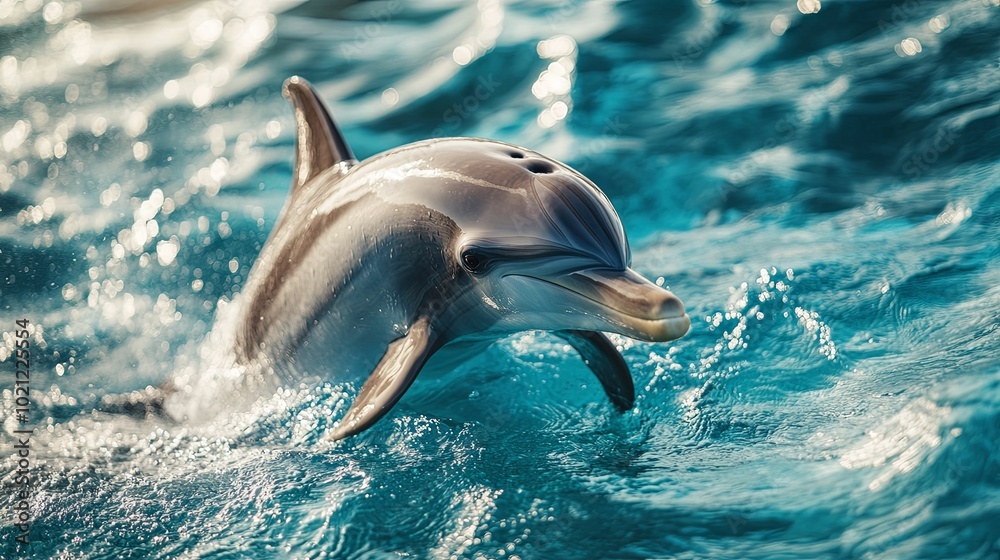 Naklejka premium A Dolphin Breaks the Surface of the Water