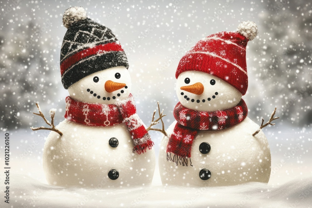 Cheerful Snowmen in Winter Wonderland Scene