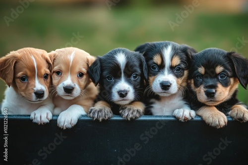 Adorable Group of Five Puppies in a Cozy Setting