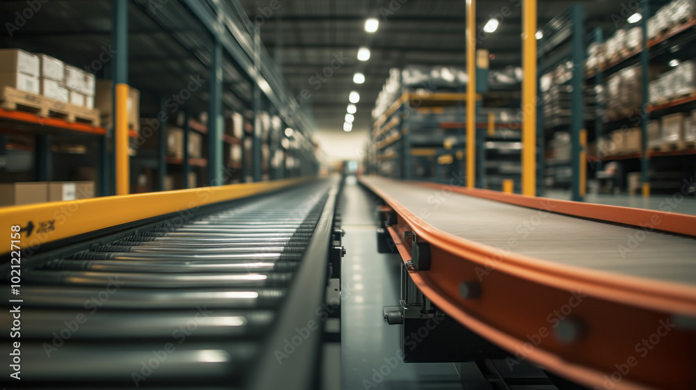 Automated conveyor system in a modern warehouse setting Automated conveyor system in a modern warehouse setting