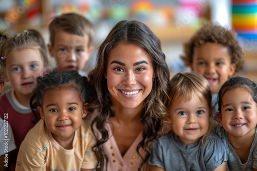 Portrait of a happy preschool teacher in a classroom