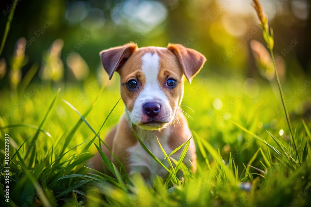 Adorable Micro Pit Puppy Playing in the Grass - Cute and Playful Dog Portraits for Pet Lovers and Adorable Micro Pit Puppy Playing in the Grass - Cute and Playful Dog Portraits for Pet Lovers and
