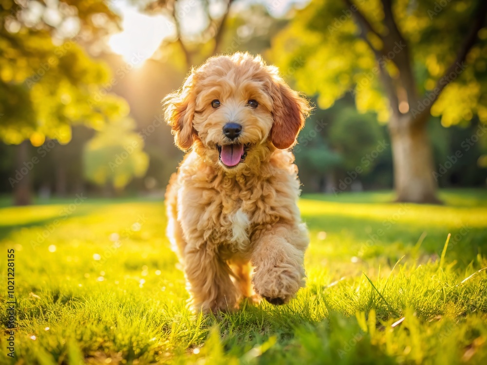 Adorable Minigoldendoodle Puppy Playing in a Sunny Park - Perfect Family Companion for Love and Joyful Moments Adorable Minigoldendoodle Puppy Playing in a Sunny Park - Perfect Family Companion for Love and Joyful Moments