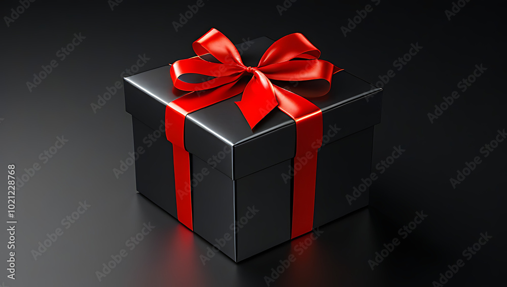 Fototapeta premium black gift box red ribbon creating elegant look
