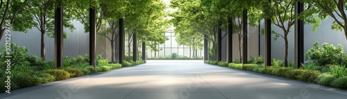 Green urban park with sustainable architecture, illustrating eco-friendly economy