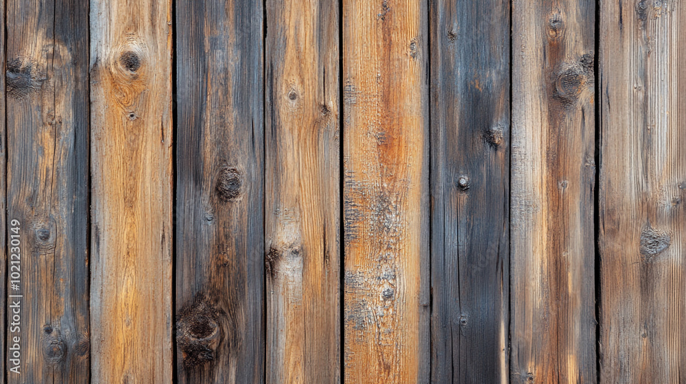 Naklejka premium A simple wooden fence is made of various wooden boards. Wooden texture, Wooden Plank Wall Texture.