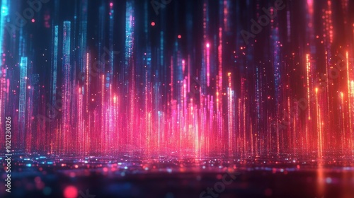 Holographic stock decline, virtual business crisis, futuristic price drop, neon digital interface