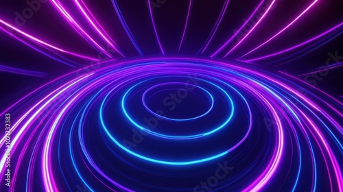 Pulsating neon circles with sharp glowing edges, radiating outwards--great for digital countdown screens or modern interactive displays.