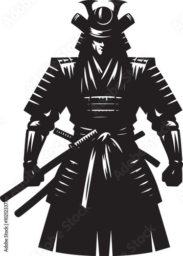 samurai warrior sward man mascot Silhouette illustration isolated on a white background