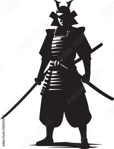 samurai warrior sward man mascot Silhouette illustration isolated on a white background