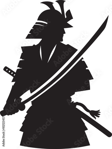 samurai warrior sward man mascot Silhouette illustration isolated on a white background
