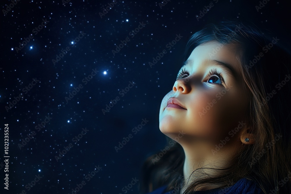 Young Girl Gazes Upward in Awe of the Stars Young Girl Gazes Upward in Awe of the Stars