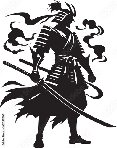 samurai warrior sward man mascot Silhouette illustration isolated on a white background