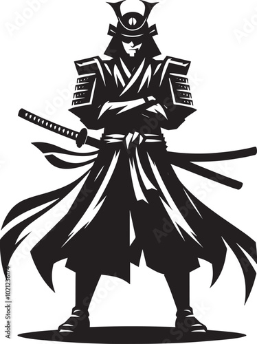 samurai warrior sward man mascot Silhouette illustration isolated on a white background