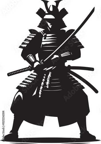 samurai warrior sward man mascot Silhouette illustration isolated on a white background