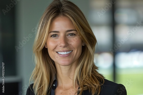 Portrait of a female sports agent smiling in an office setting