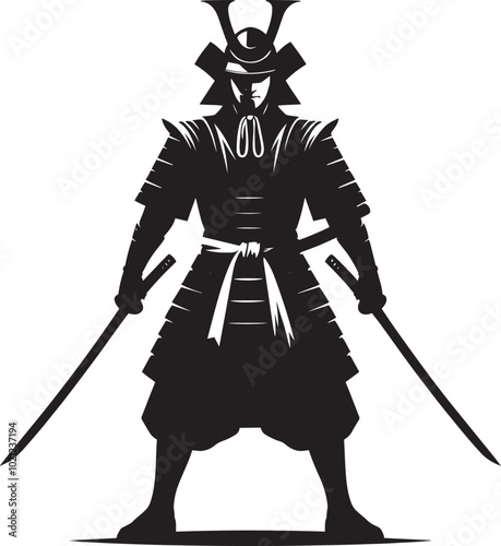 samurai warrior sward man mascot Silhouette illustration isolated on a white background