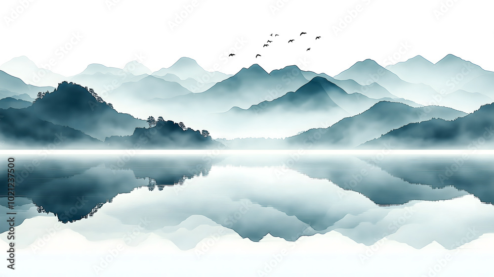 中国风山水画国风插画