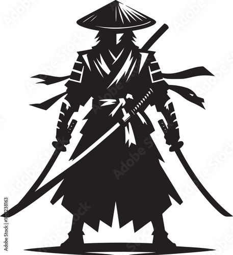 samurai warrior sward man mascot Silhouette illustration isolated on a white background