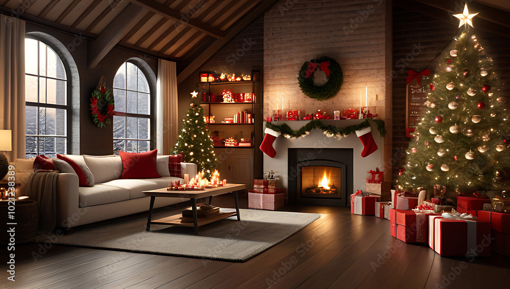 cozy loft interior set warm christmas celebration cozy loft interior set warm christmas celebration