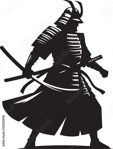 samurai warrior sward man mascot Silhouette illustration isolated on a white background