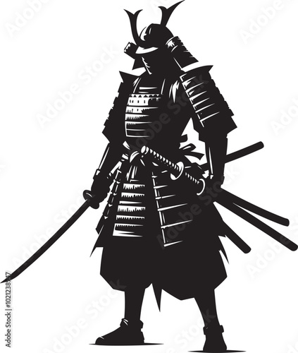 samurai warrior sward man mascot Silhouette illustration isolated on a white background