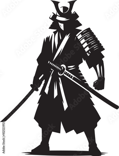 samurai warrior sward man mascot Silhouette illustration isolated on a white background