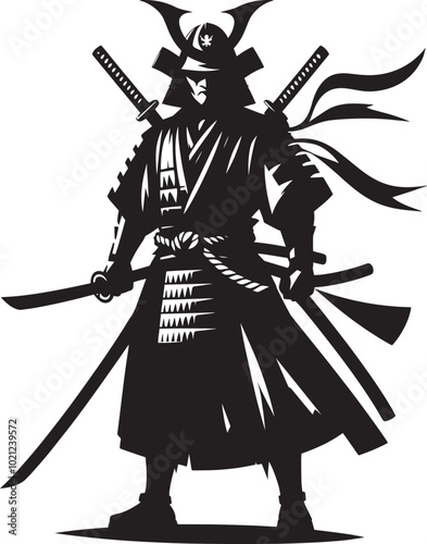 samurai warrior sward man mascot Silhouette illustration isolated on a white background