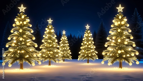 decorative christmas trees illuminated glowing garlands