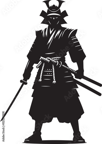 samurai warrior sward man mascot Silhouette illustration isolated on a white background