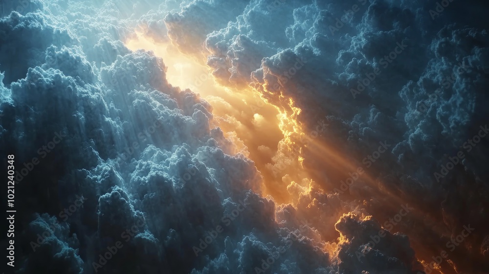 Dramatic sky with light shining through dark clouds. Dramatic sky with light shining through dark clouds.