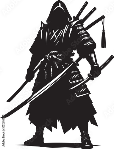 samurai warrior sward man mascot Silhouette illustration isolated on a white background