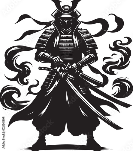 samurai warrior sward man mascot Silhouette illustration isolated on a white background