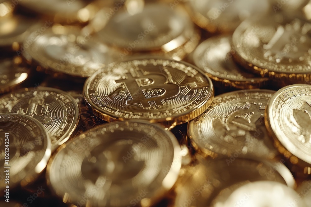 Close-Up View of Numerous Golden Coins Close-Up View of Numerous Golden Coins