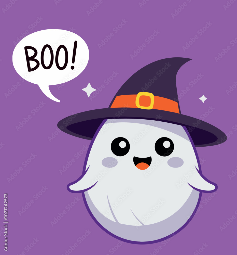 Fototapeta premium Cute Boo with witch hat , Editable vector art
