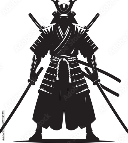 samurai warrior sward man mascot Silhouette illustration isolated on a white background