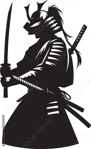 samurai warrior sward man mascot Silhouette illustration isolated on a white background