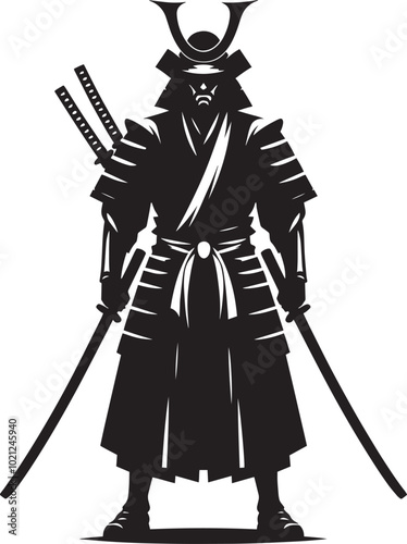 samurai warrior sward man mascot Silhouette illustration isolated on a white background