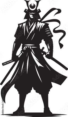 samurai warrior sward man mascot Silhouette illustration isolated on a white background