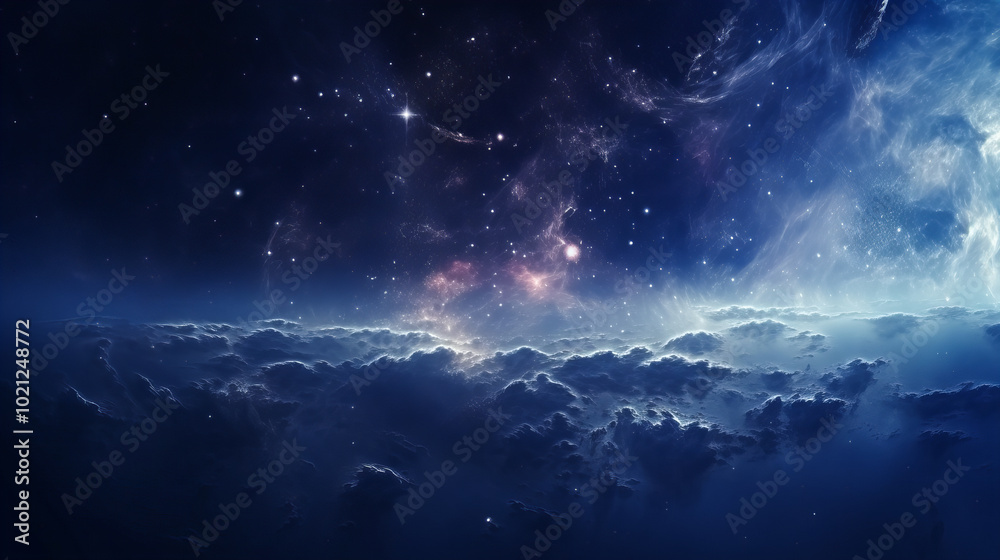 Fototapeta premium Blue Hues and Nebula Dreams in the Cosmos. Galactic Night. Stellar Dreamscape