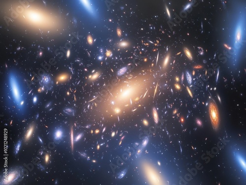 A breathtaking view of distant galaxies amidst a cosmic galaxy cluster in space.