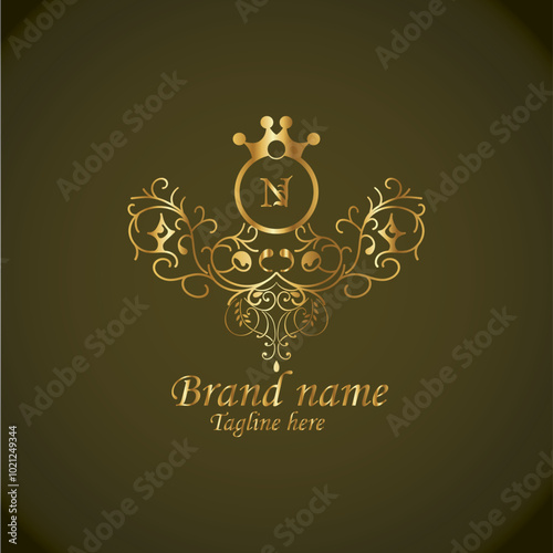 Web creative initial n latter logo design with modern business vector template, luxury n latter logo , creative isolate n monogram latter logo , crow logo , royal logo with golden color 