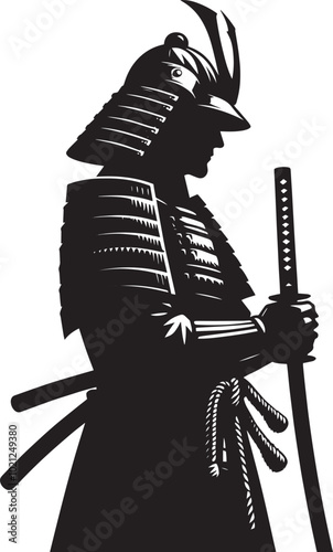 samurai warrior sward man mascot Silhouette illustration isolated on a white background