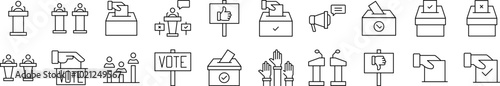 Collection of Outline Symbols of Election Drawn with Thin Line for apps, web sites, banners, infographics and other types of design